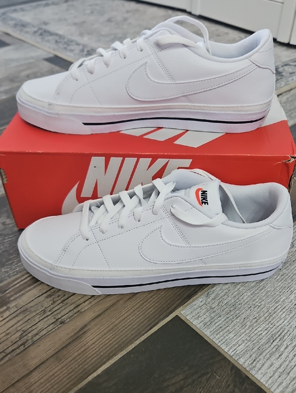 Nike Dunk White Low Top Canvas Sneakers with Black Stripe
